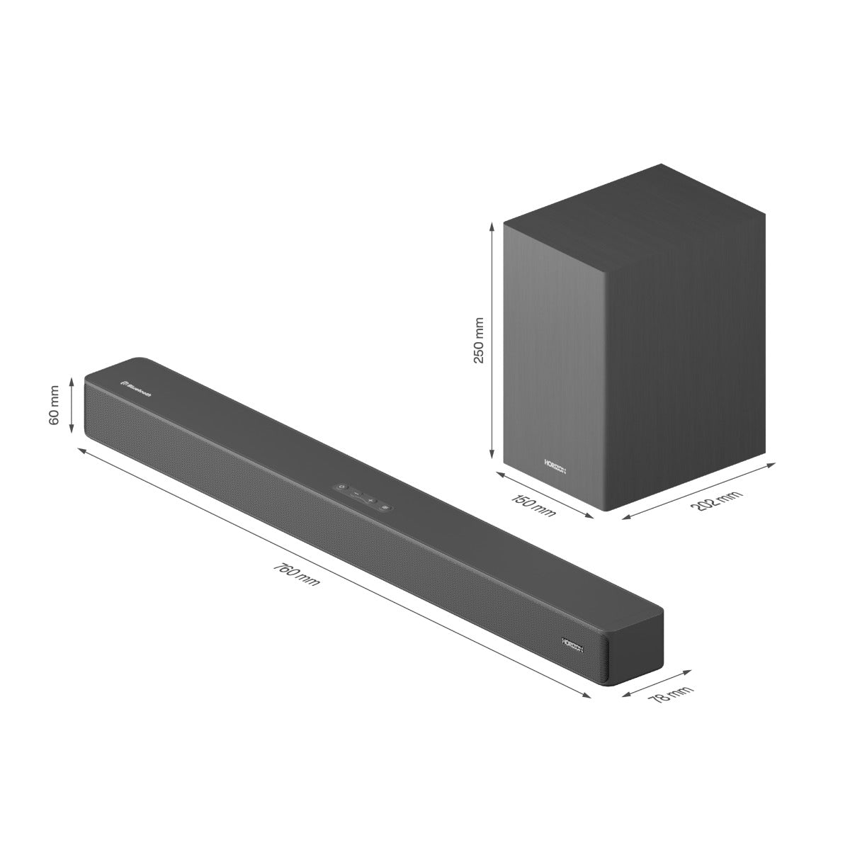 Horizon Soundbar met Subwoofer voor TV - Bluetooth - 2.1CH - 60W - Speaker - Antraciet